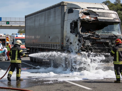 Hazardous Cargo Truck Crash Triggers Emergency Response on A7 in Cox RUSSPAIN.com
