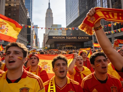 Spanish Fans Fill Madison Square Garden Area Ahead of World Cup Final RUSSPAIN.com