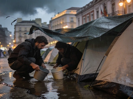 Floodwater tests Madrid housing protest at Puerta del Sol RUSSPAIN.com