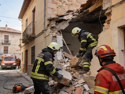 Fatal Building Collapse in Sariñena Leaves One Dead, Another Trapped RUSSPAIN.com