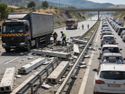 Major Traffic Delays on AP7 After Concrete Beam Truck Accident RUSSPAIN.com