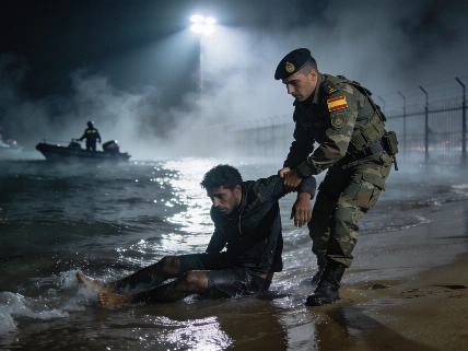 Nighttime Rescue on El Tarajal Beach as Migrants Reach Ceuta RUSSPAIN.com
