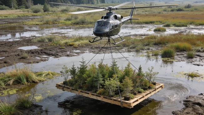 Helicopter Airlifts 90 Native Plant Platforms to Restore Washington Wetland RUSSPAIN.com