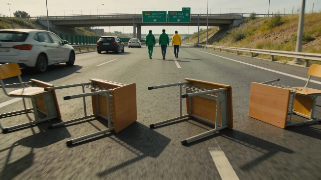 School Desks Halt Traffic on Madrid’s A-3 RUSSPAIN.com