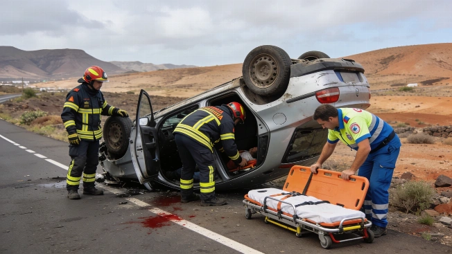 Two Injured After Car Overturns on GC-501 in Gran Canaria RUSSPAIN.com