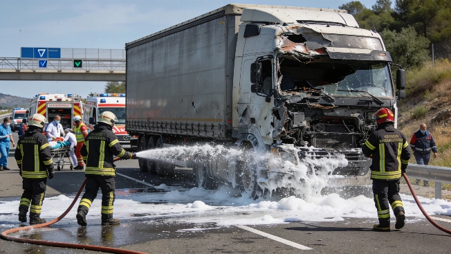 Hazardous Cargo Truck Crash Triggers Emergency Response on A7 in Cox RUSSPAIN.com