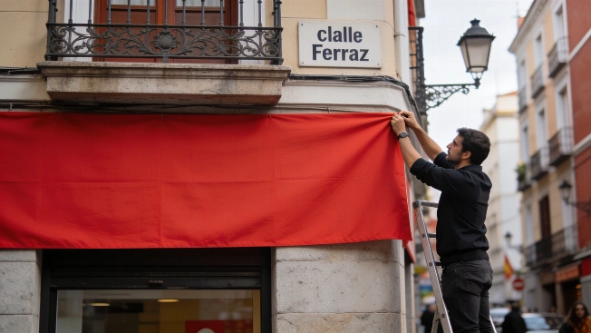 PSOE puts up Milei welcome banner at Ferraz headquarters RUSSPAIN.com
