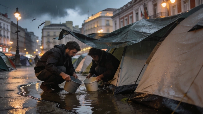 Floodwater tests Madrid housing protest at Puerta del Sol RUSSPAIN.com