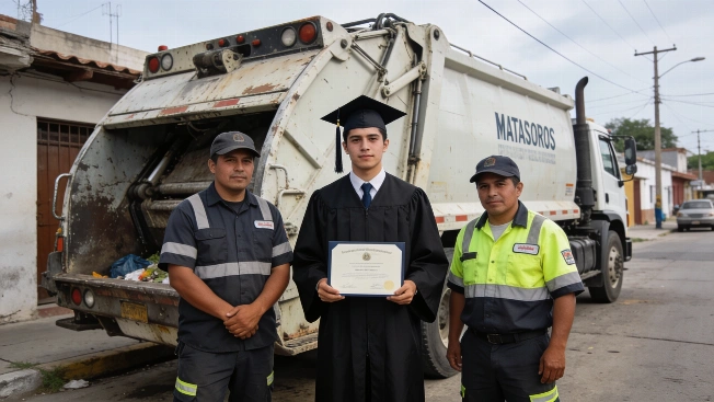 Law Graduate Poses Beside Garbage Truck in Matamoros RUSSPAIN.com