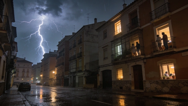 Night Storm with Intense Lightning Disrupts Málaga in Peak Summer RUSSPAIN.com