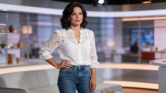 Nuria Roca turns heads on El Hormiguero with a Mango guipure blouse RUSSPAIN.com