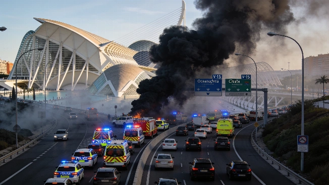Major Fire Near Oceanogràfic Halts Traffic on V-15 in Valencia RUSSPAIN.com
