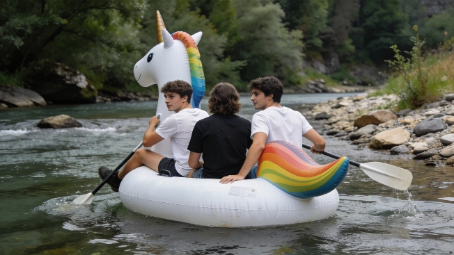 Three Young People Attempt River Journey on Inflatable Unicorn After Missing Bus RUSSPAIN.com