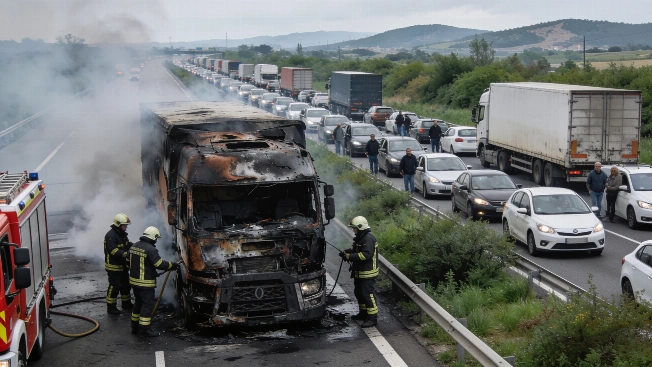 Truck Fire on AP-7 Causes 13-Kilometre Traffic Jam Near Barcelona RUSSPAIN.com