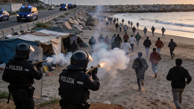 Police Use Tear Gas to Disperse Migrants at Ceuta’s Trampolín Beach RUSSPAIN.com
