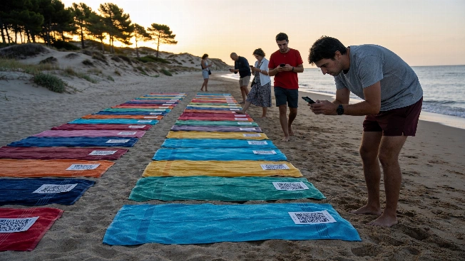 Hundreds of QR Towels Cover Huelva Beaches to Launch New Living Project RUSSPAIN.com