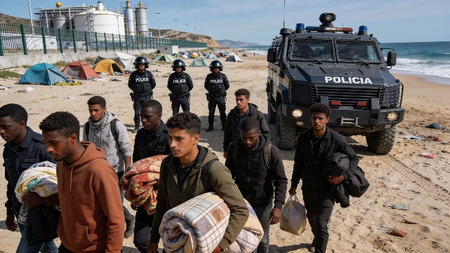 Police launch partial migrant eviction at Trampolín beach in Ceuta RUSSPAIN.com