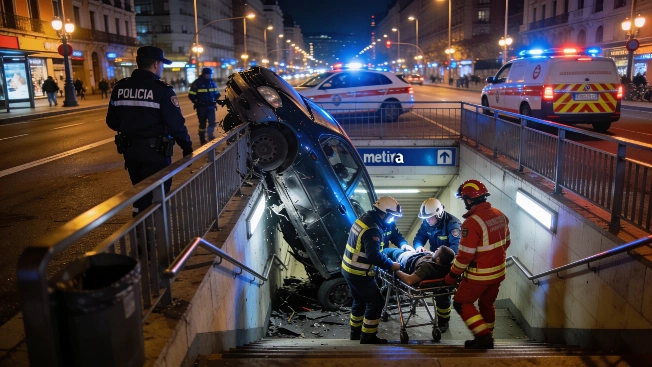 Car Crashes Into Metro Entrance After Collision on Paseo de la Castellana RUSSPAIN.com