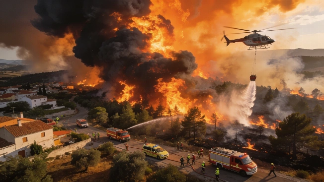 Firefighting Forces Battle Active Wildfire in Southwest Madrid RUSSPAIN.com