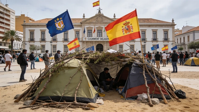 Ceuta residents rebuild beach camp outside Government headquarters RUSSPAIN.com