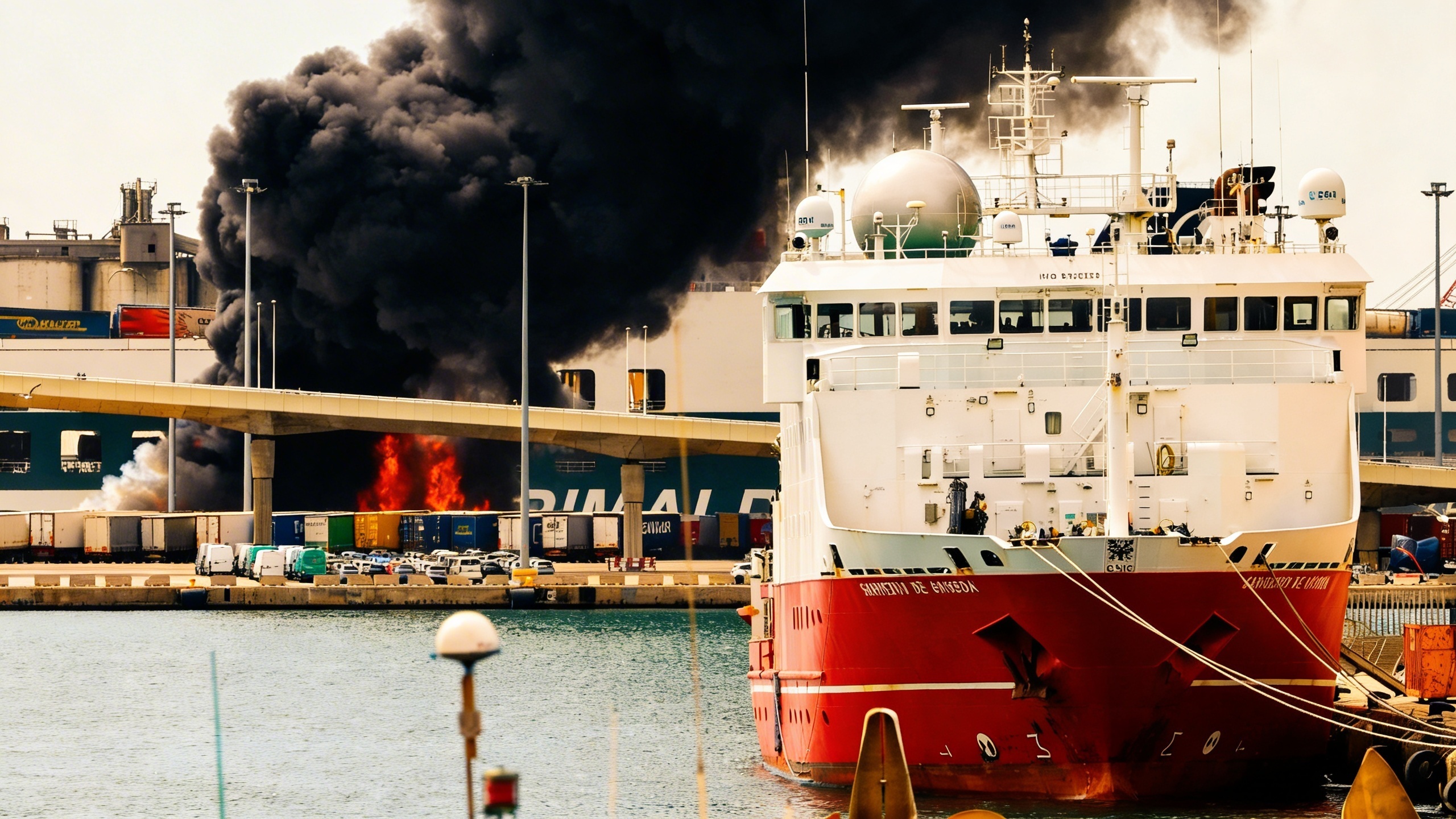 Fire breaks out at vehicle depot near terminal in Barcelona port RUSSPAIN.com