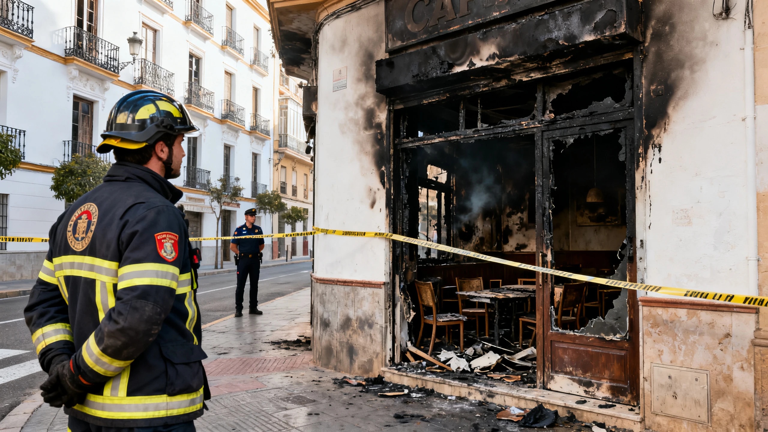 A major fire in central Malaga left a café in ruins and disrupted hotel operations RUSSPAIN.com
