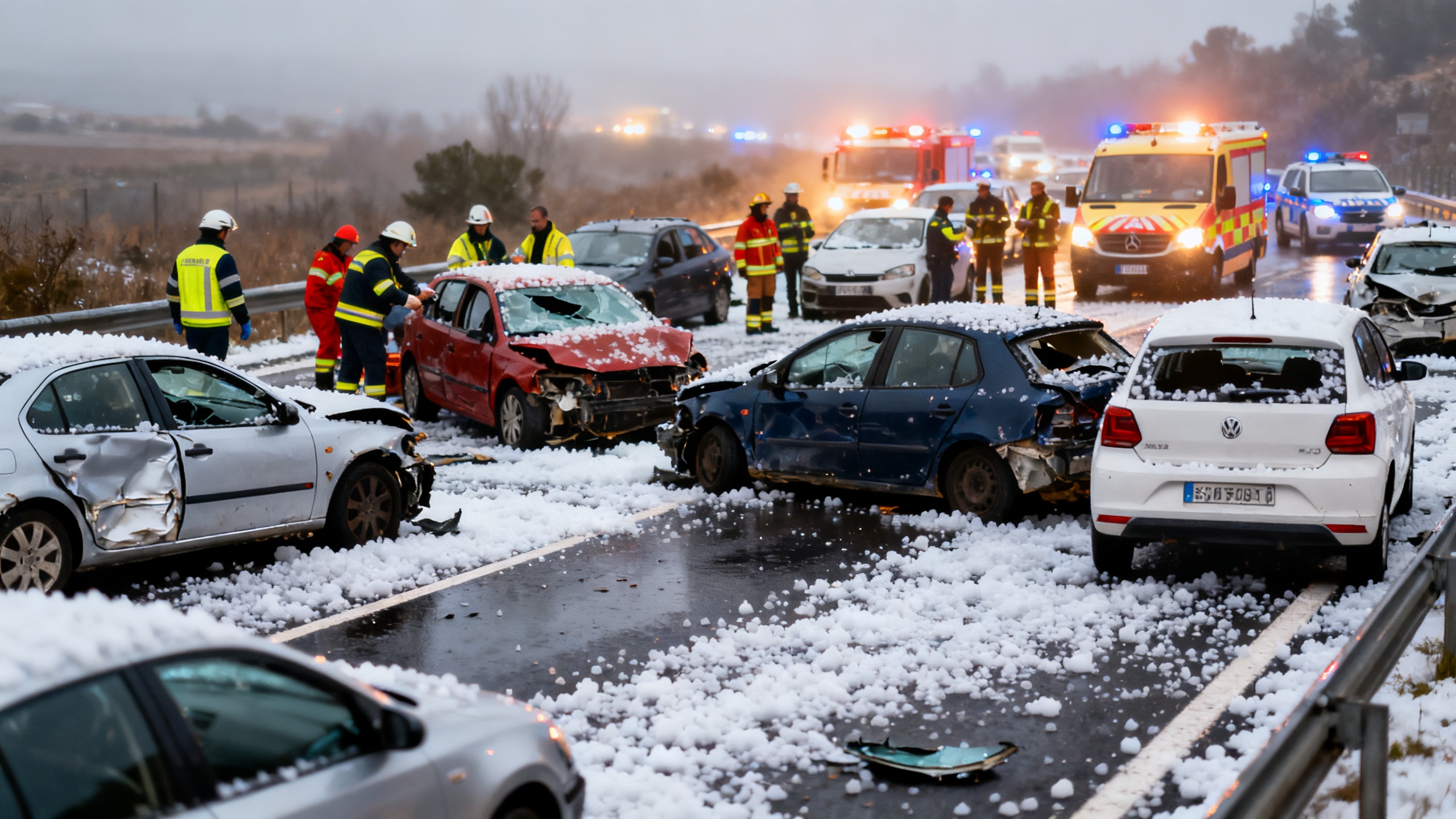 Heavy hailstorm halts traffic and causes massive pile-up in northern Spain RUSSPAIN.com