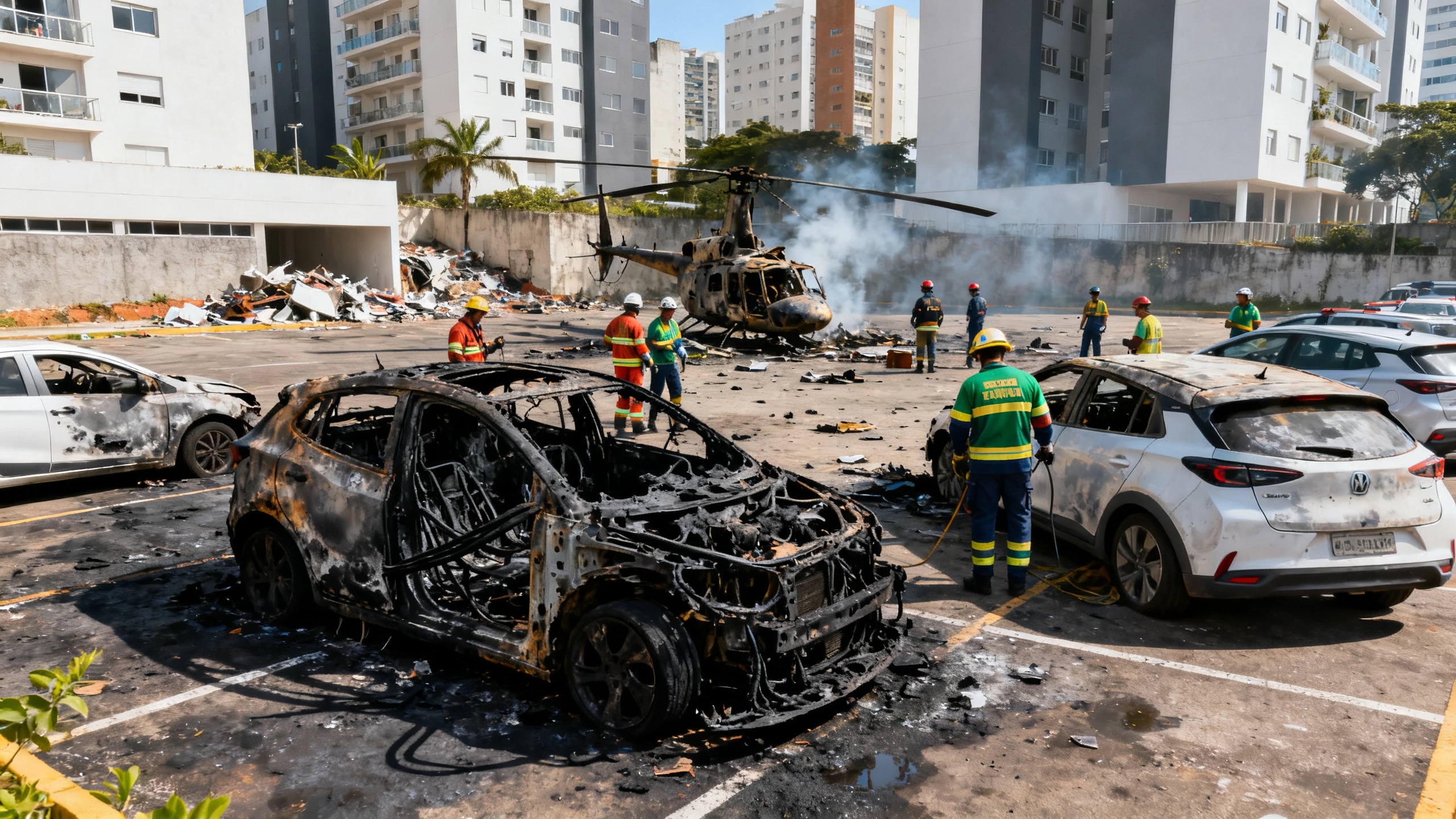 Fire after helicopter crash destroys 20 electric cars in western Rio RUSSPAIN.com