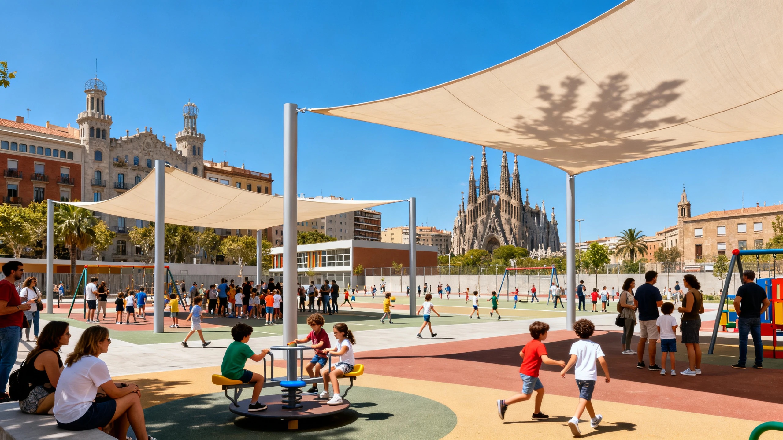 Barcelona to Add 75 New Shade Structures in Playgrounds and School Yards This Summer RUSSPAIN.com