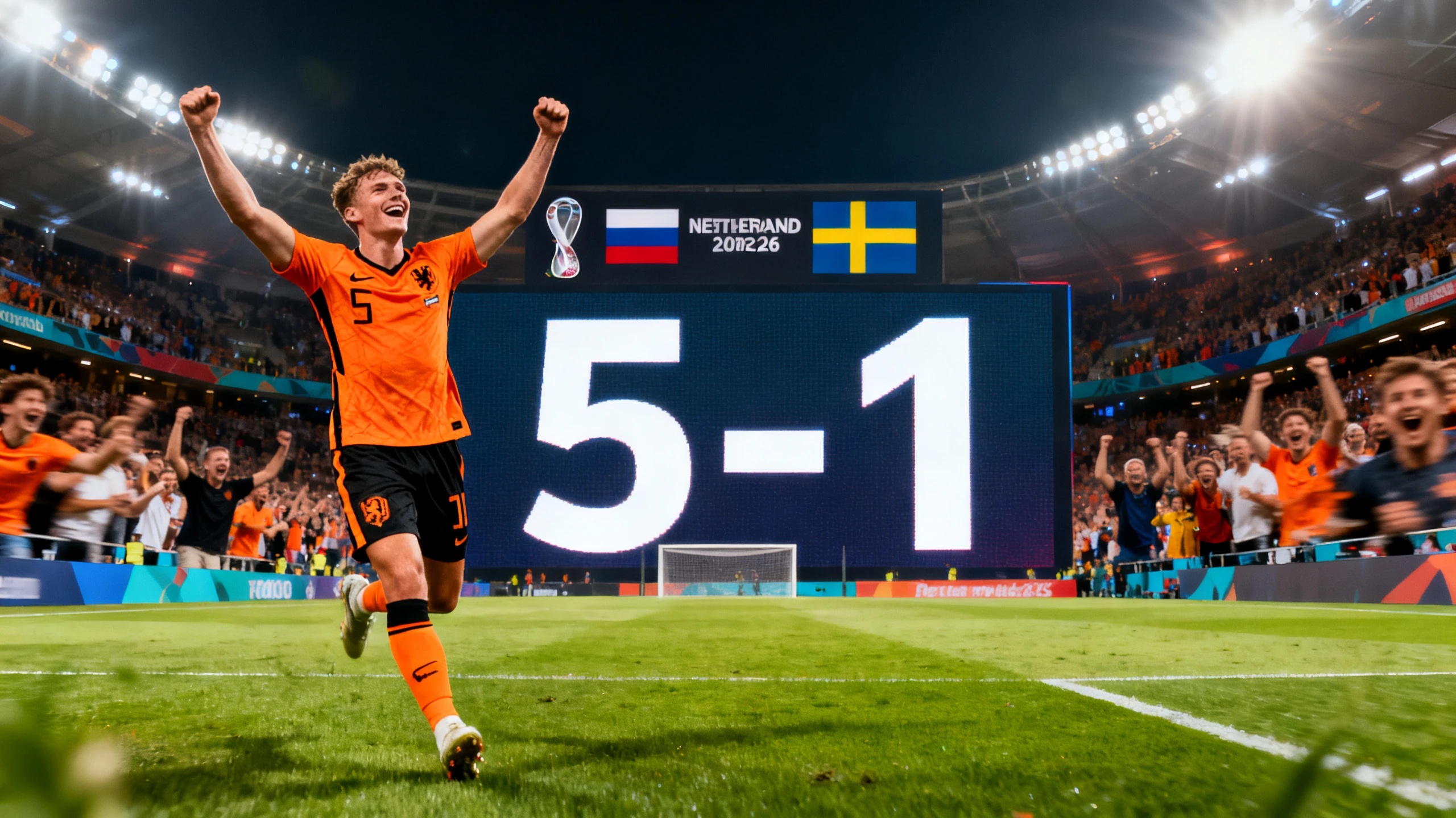 Dumfries Shines in 5-1 Netherlands Victory Over Sweden at 2026 World Cup RUSSPAIN.com