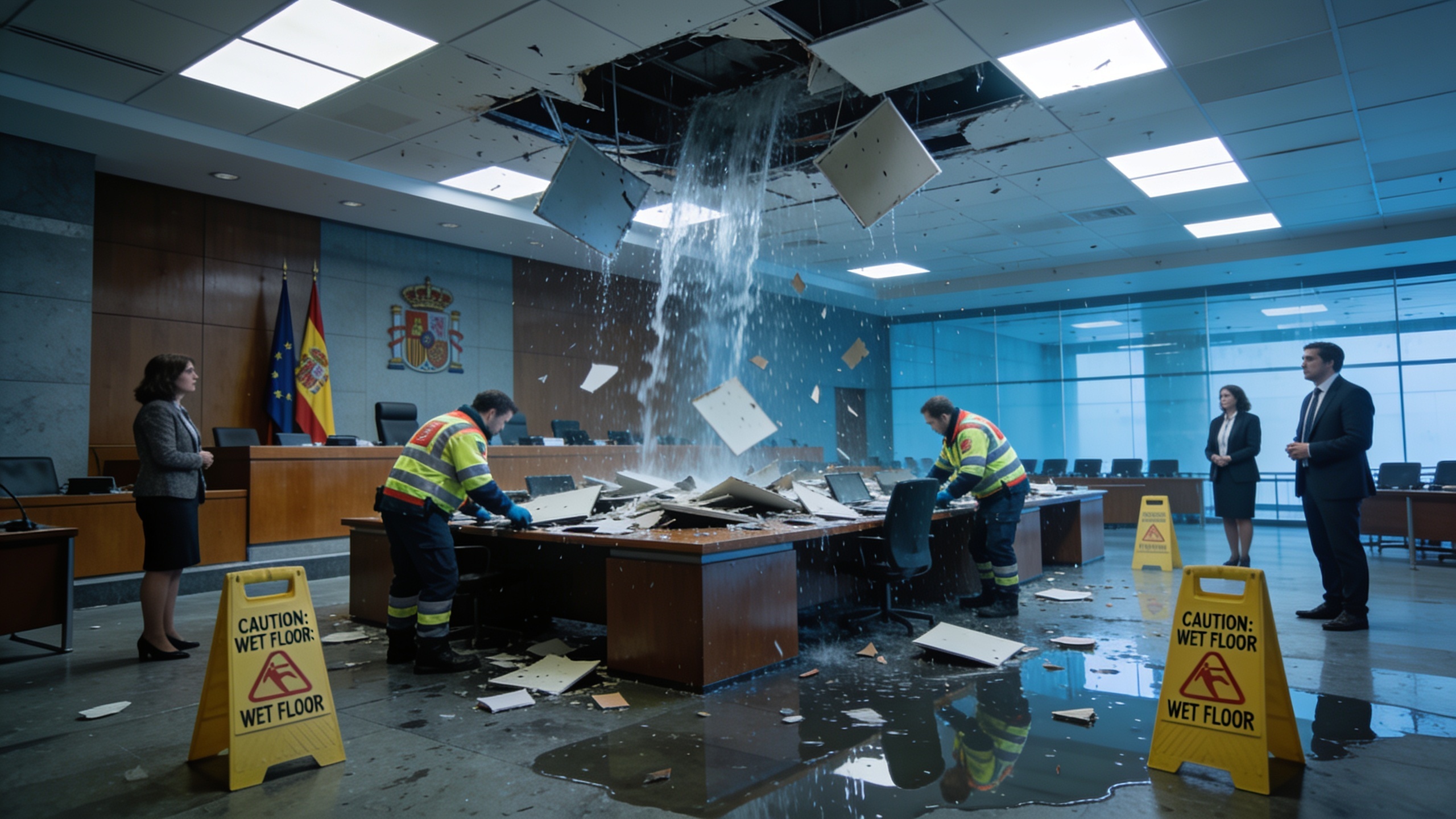 Flooding and Ceiling Collapse Disrupt Madrid's Plaza de Castilla Courts RUSSPAIN.com