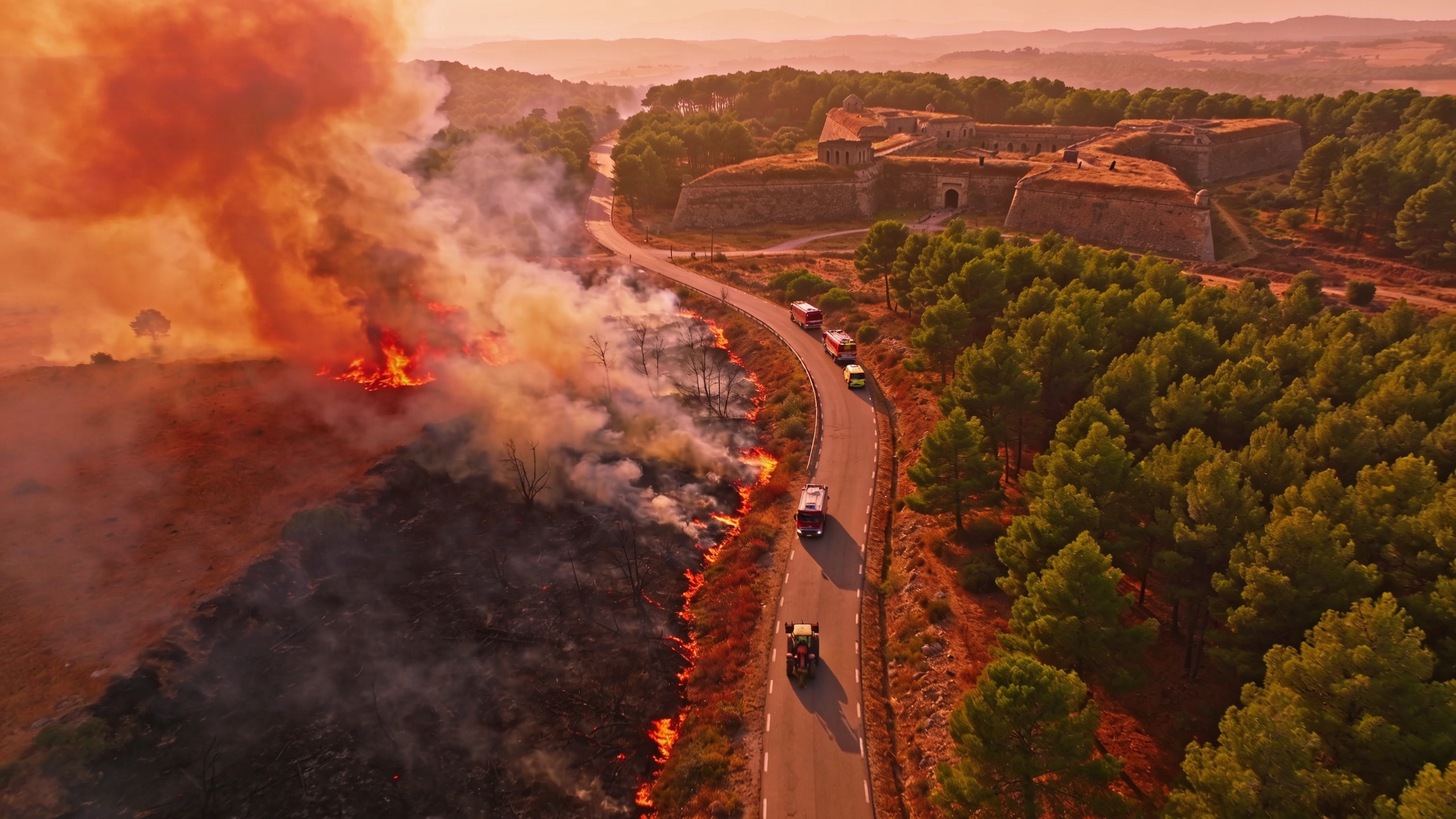 A-129 Road Acts as Firebreak, Protects Orwell Route in Leciñena Blaze RUSSPAIN.com