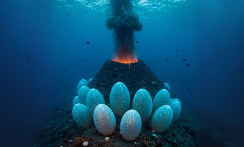 Живые гигантские яйца в подводном вулкане