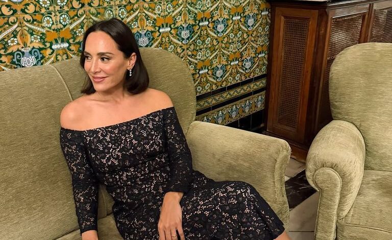 Tamara Falcó in Black Lace at an Aristocratic Wedding in Córdoba