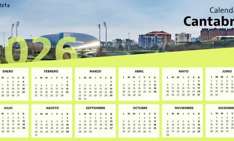 Cantabria Work Calendar for 2026: All Public Holidays and Weekends