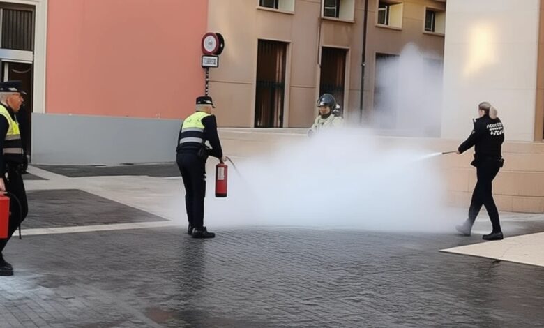 Scandal in Central Murcia: Firefighter Stages Protest with Fire