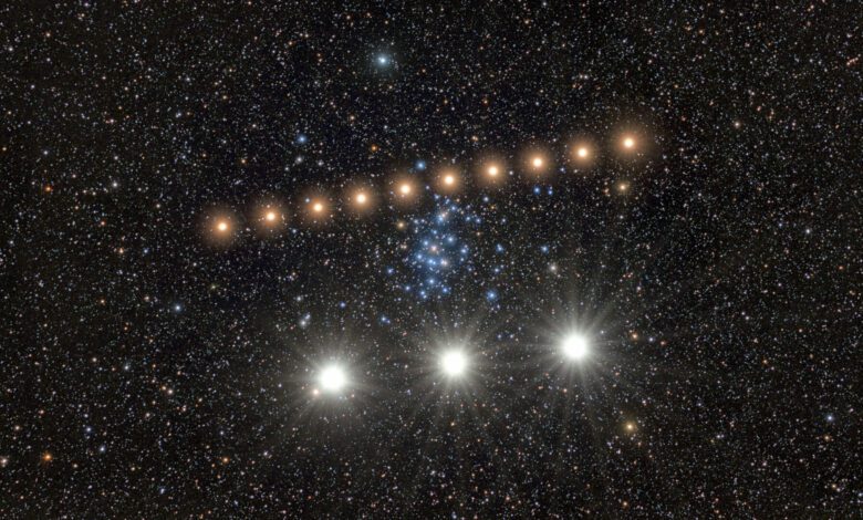 Venus and Mars Stage Rare Light Show Near Beehive Cluster