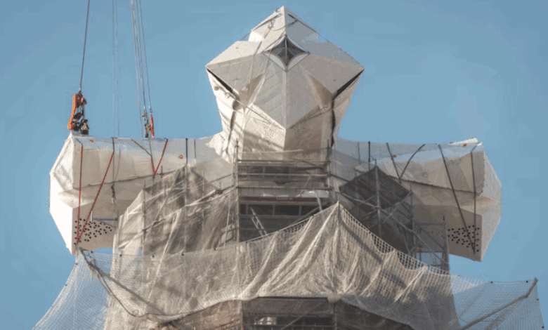 All Horizontal Elements of the Cross Installed on Christ Tower in Barcelona