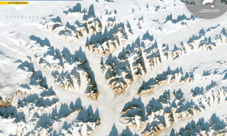 Европейский спутник Sentinel-2 показал ледяные вершины Гренландии с орбиты