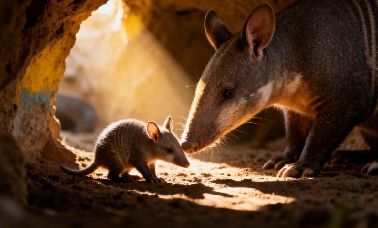Bioparc Valencia presenta por primera vez una cría de oricteropo junto a su madre