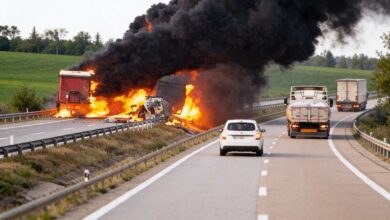 Два грузовика загорелись на трассе A-3: движение полностью остановлено RUSSPAIN.COM