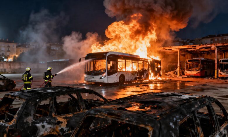 Пожар уничтожил более трети городских автобусов в Бургосе