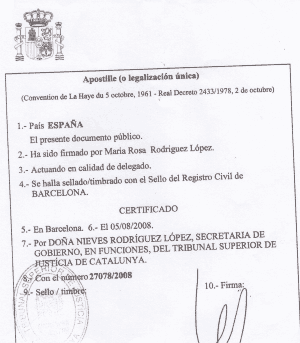 Испанское свидетельство о рождении, Барселона