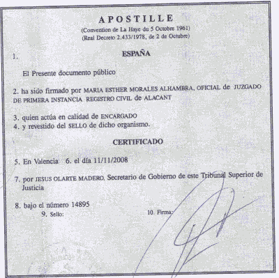 Испанское свидетельство о рождении (Аликанте)