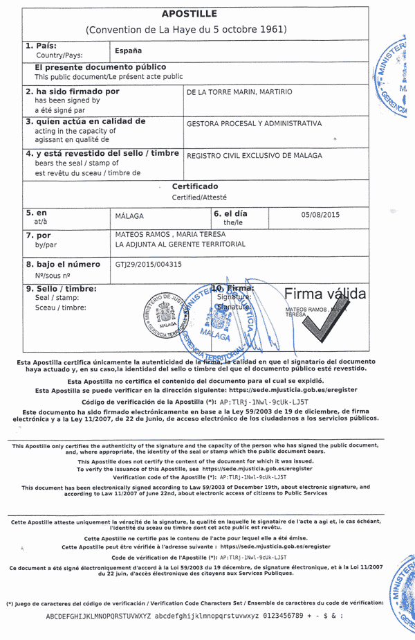 Апостиль на разных испанских документах
