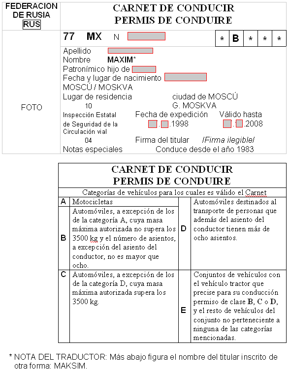 Образец перевода водительских прав