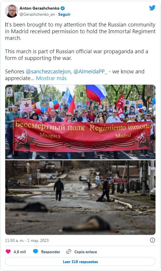 as.com: «Пророссийский марш в Мадриде в следующее воскресенье и просьба Украины к Испании»