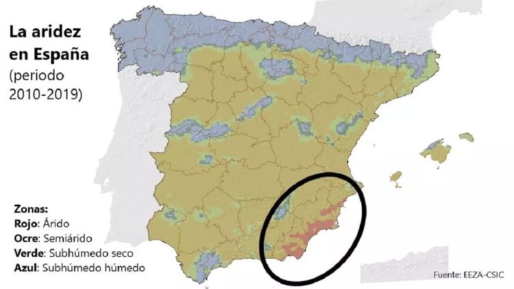 Площадь засушливых территорий в Испании за 10 лет: с 307 км2 до 7 100 км2.