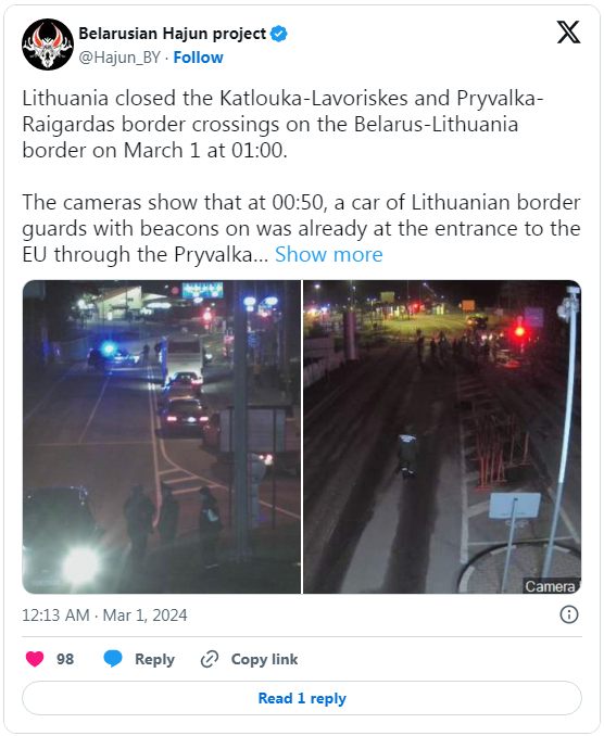 Белорусским испанцам: Литва закрыла еще 2 КПП на границе с Беларусью