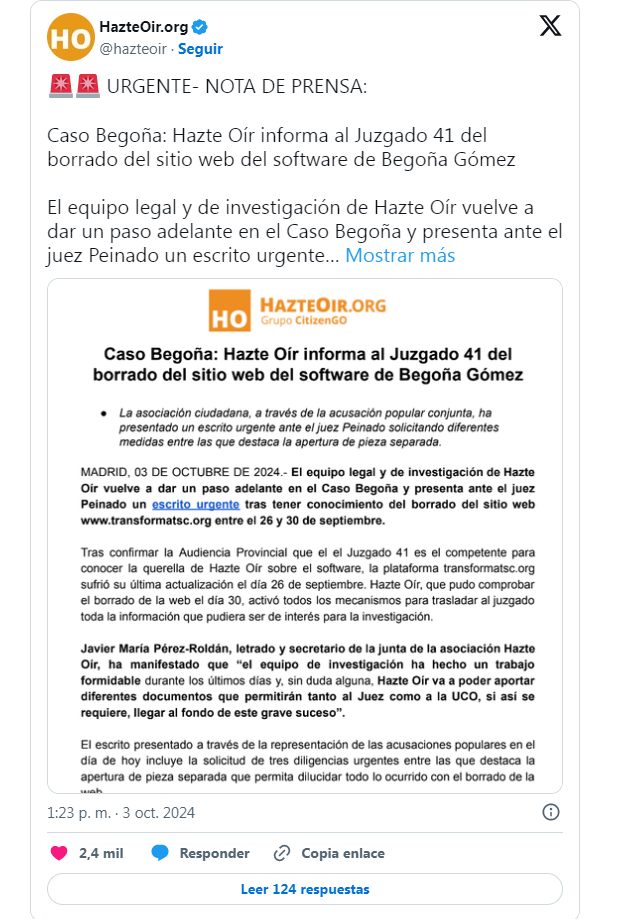 Дело Бегоньи. В разгар следствия удалён сайт, продвигавший сомнительное ПО